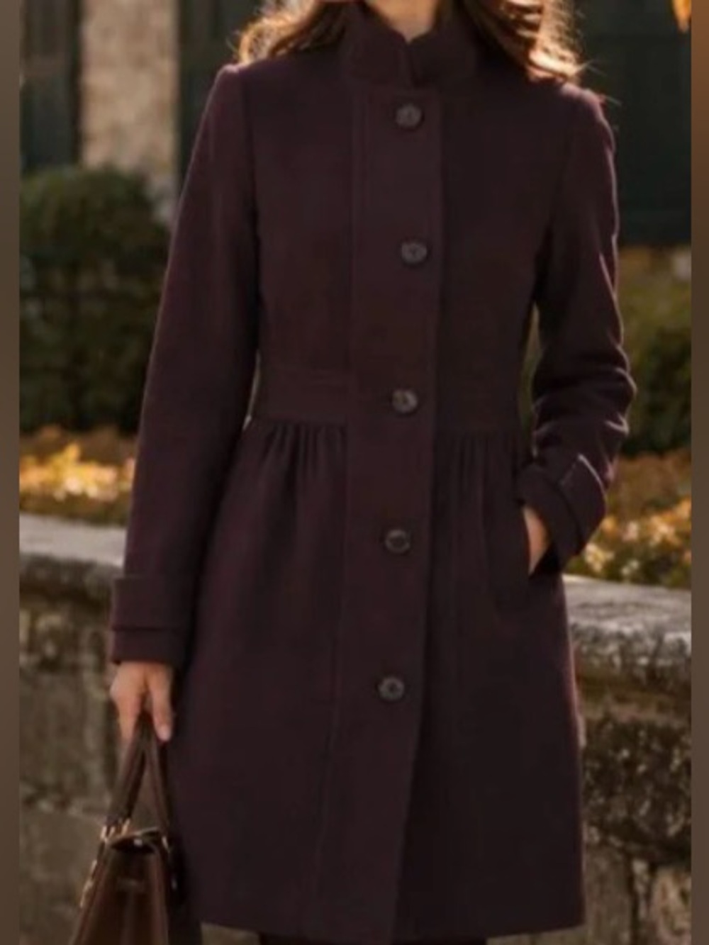 J.Crew Wool Blend Dark Purple Double Cloth Empire Waist Day Coat Jacket 6 Tall